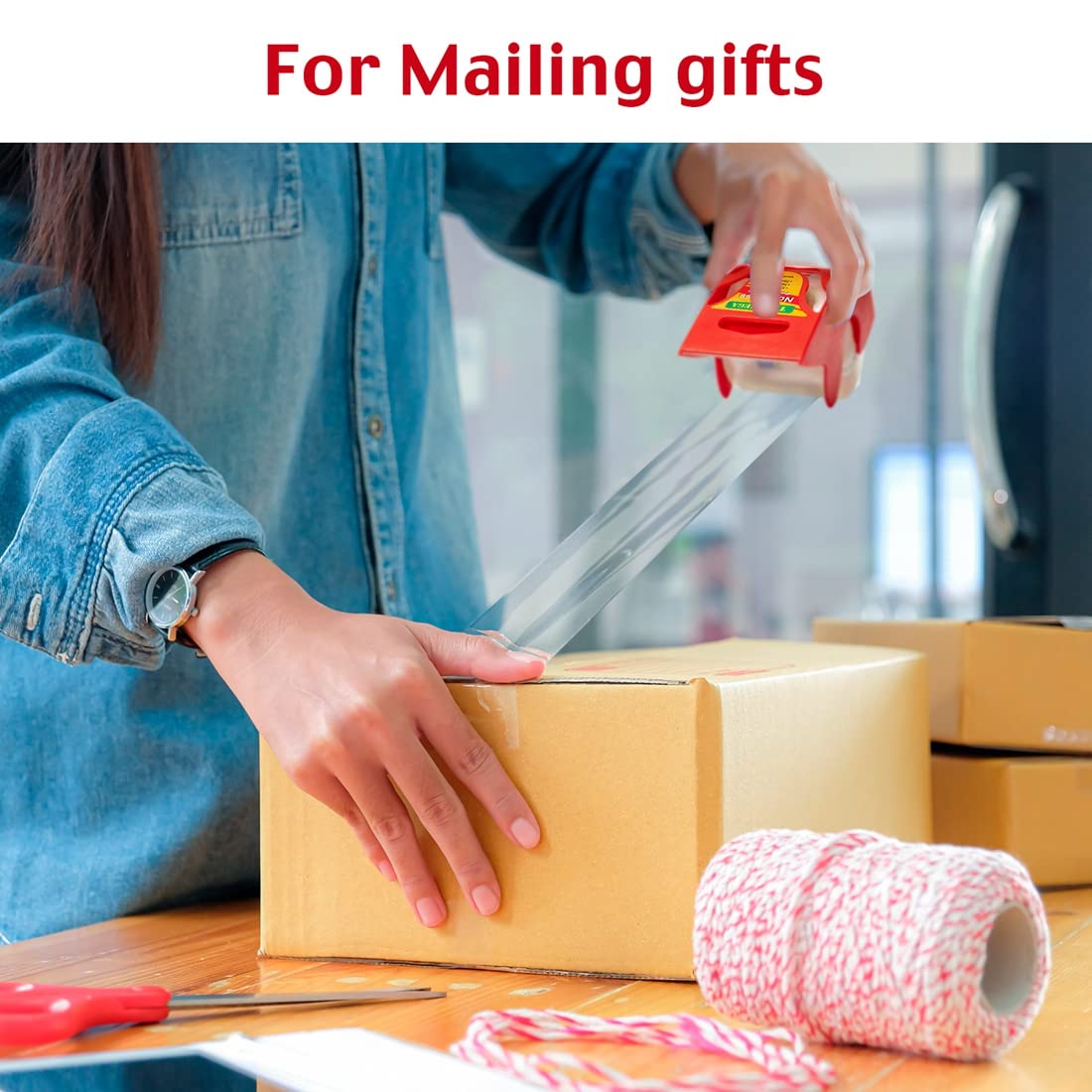 Packing Tape with Dispenser, 6 Packs Noiseless Clear Packaging Tape