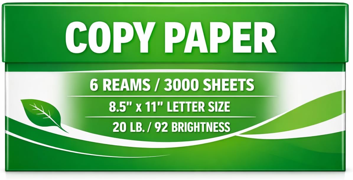 Made in USA Printer Paper – 20 lb Copy Paper, 8.5 x 11 Letter Size, 6 Reams (3,000 Sheets), 92 Bright White Multipurpose Office Paper for Laser Inkjet Home School Work