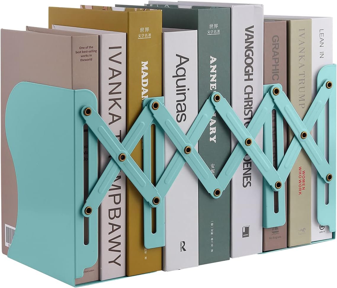 MSDADA Adjustable Bookends, Book Ends for Heavy Books, Expandable Book Organizer for Desk, Shelf, Office, School, for 6 7 8 9 10 11-15 Boys and Girls, Extends up to 19 inches (Light Green)