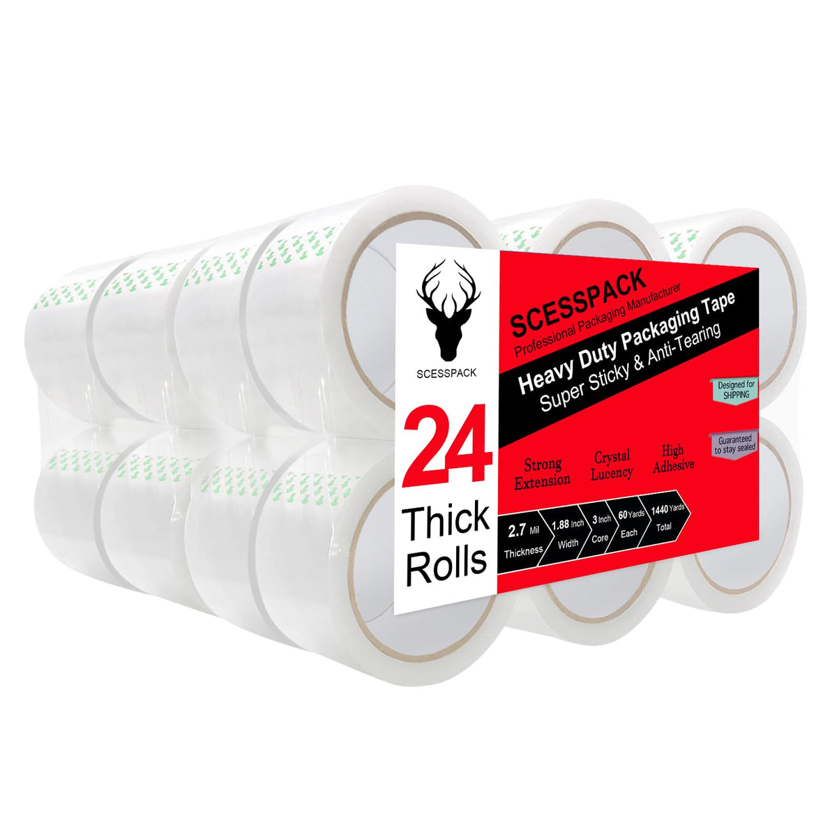 Clear Packing Tape 36 Rolls, Packing Tape Refills for Shipping Packaging Moving Sealing,1.88 Inch x 60 yd Per Roll,Total 2160 Yards (36 Rolls)