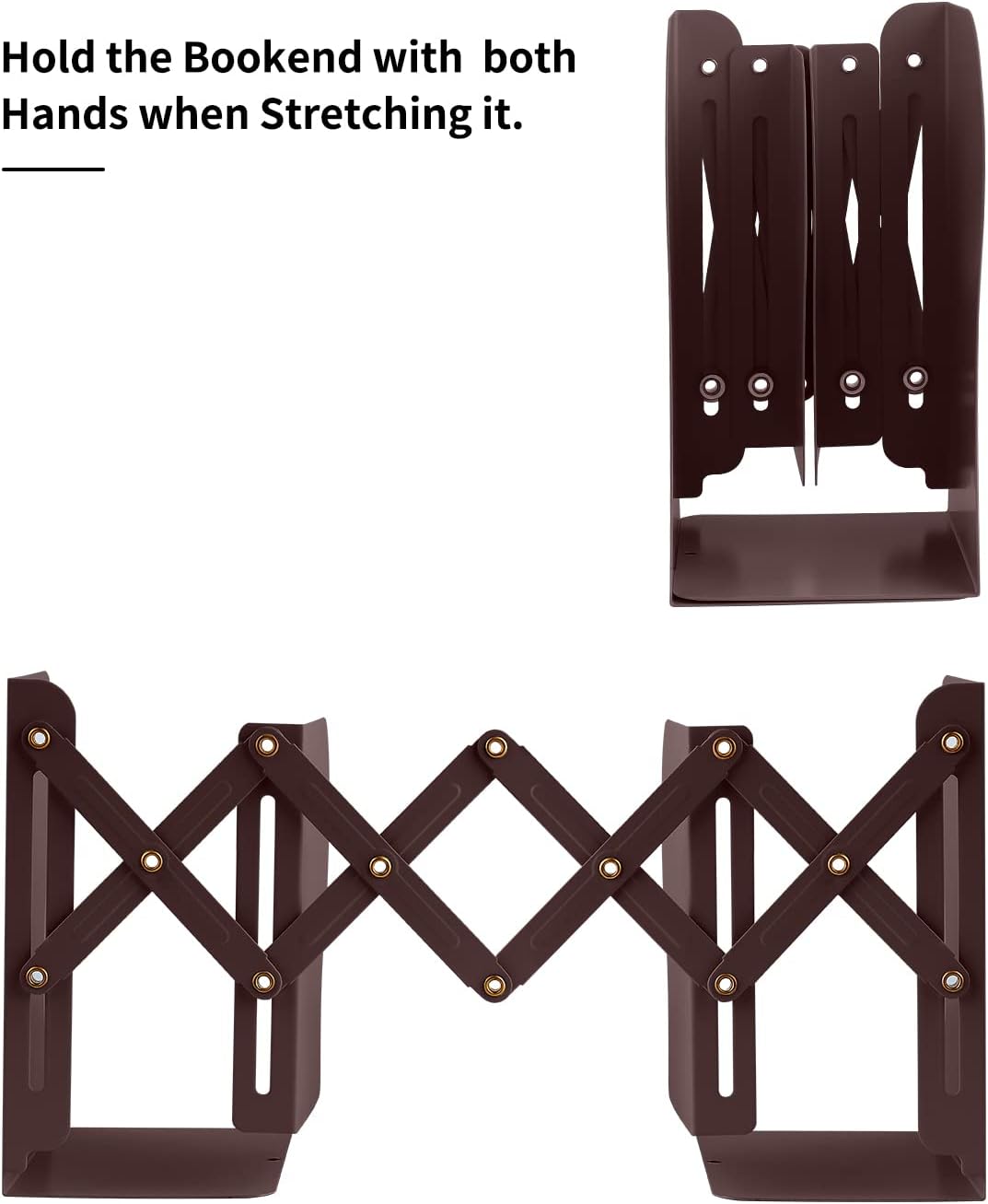 MSDADA Adjustable Bookends, Book Ends for Heavy Books, Expandable Book Organizer for Desk, Shelf, Office, School, for 6 7 8 9 10 11-15 Boys and Girls, Extends up to 19 inches (Brown)