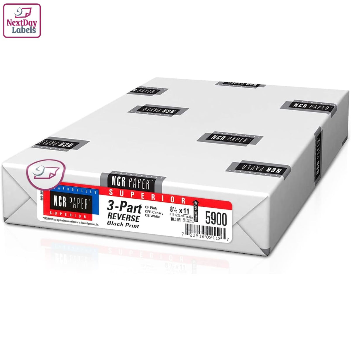 NextDayLabels Carbonless NCR Paper, 3 Part Reverse #5900, 8.5" x 11"