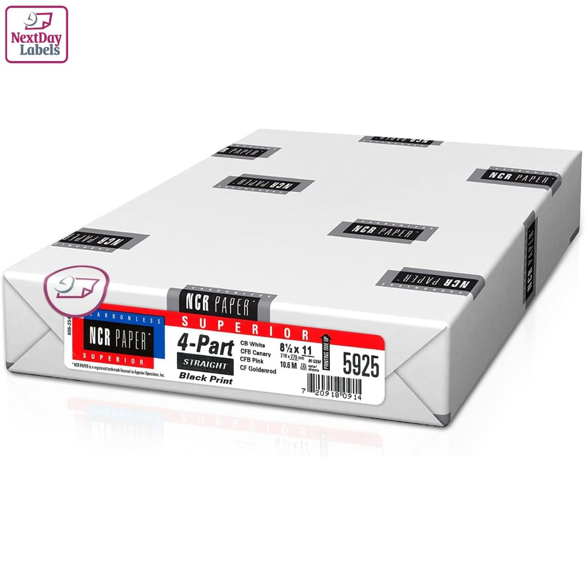 NextDayLabels Carbonless NCR Paper, 3 Part Reverse #5900, 8.5" x 11"