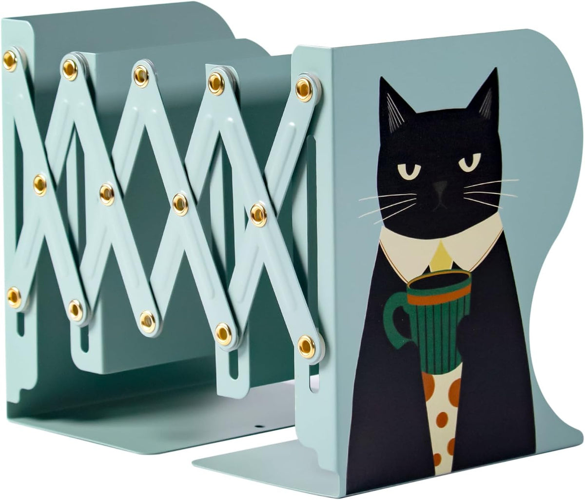 Cat Bookends, Adjustable Metal Book Ends for Shelves Decorative Gift