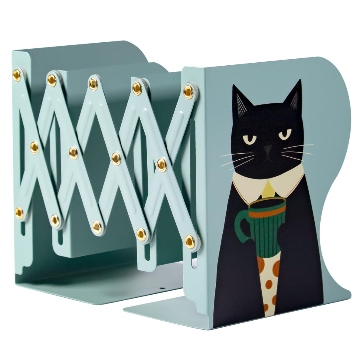 Cat Bookends, Adjustable Metal Book Ends for Shelves Decorative Gift
