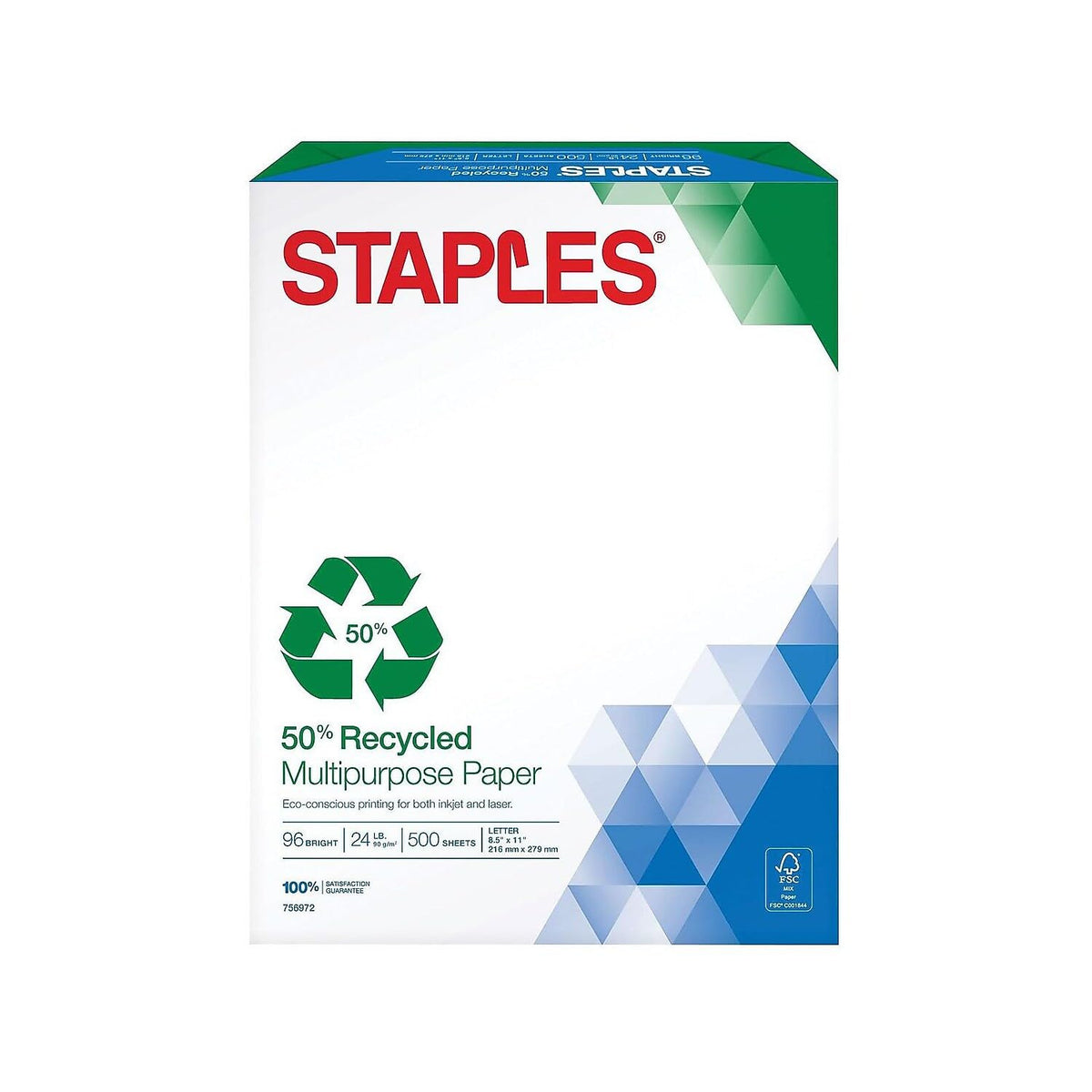 Staples 50% Recycled Multipurpose Paper, 8.5x11 Inch, 500/Ream