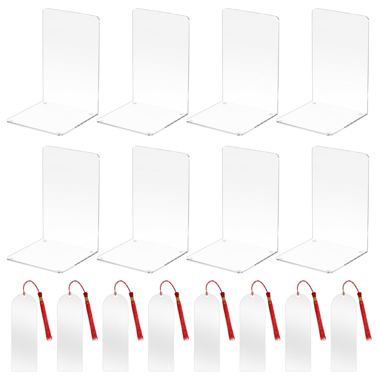 Acrylic Bookends and Bookmark Blanks Sets, Pack of 8, Book Holder for Shelf, Clear Book Page Markers for DIY Painting