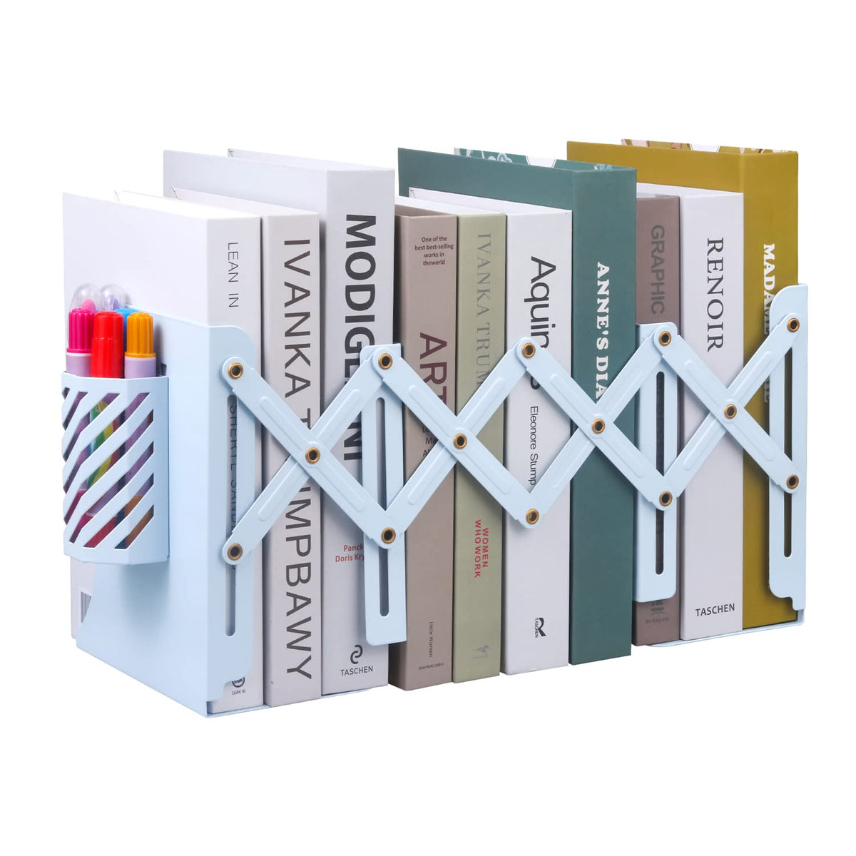 MSDADA Adjustable Bookends, Book Ends for Heavy Books, Expandable Book Organizer with Pen Holder for Desk, Shelf, Office,School, Thanksgiving for Students and Teachers(Green)