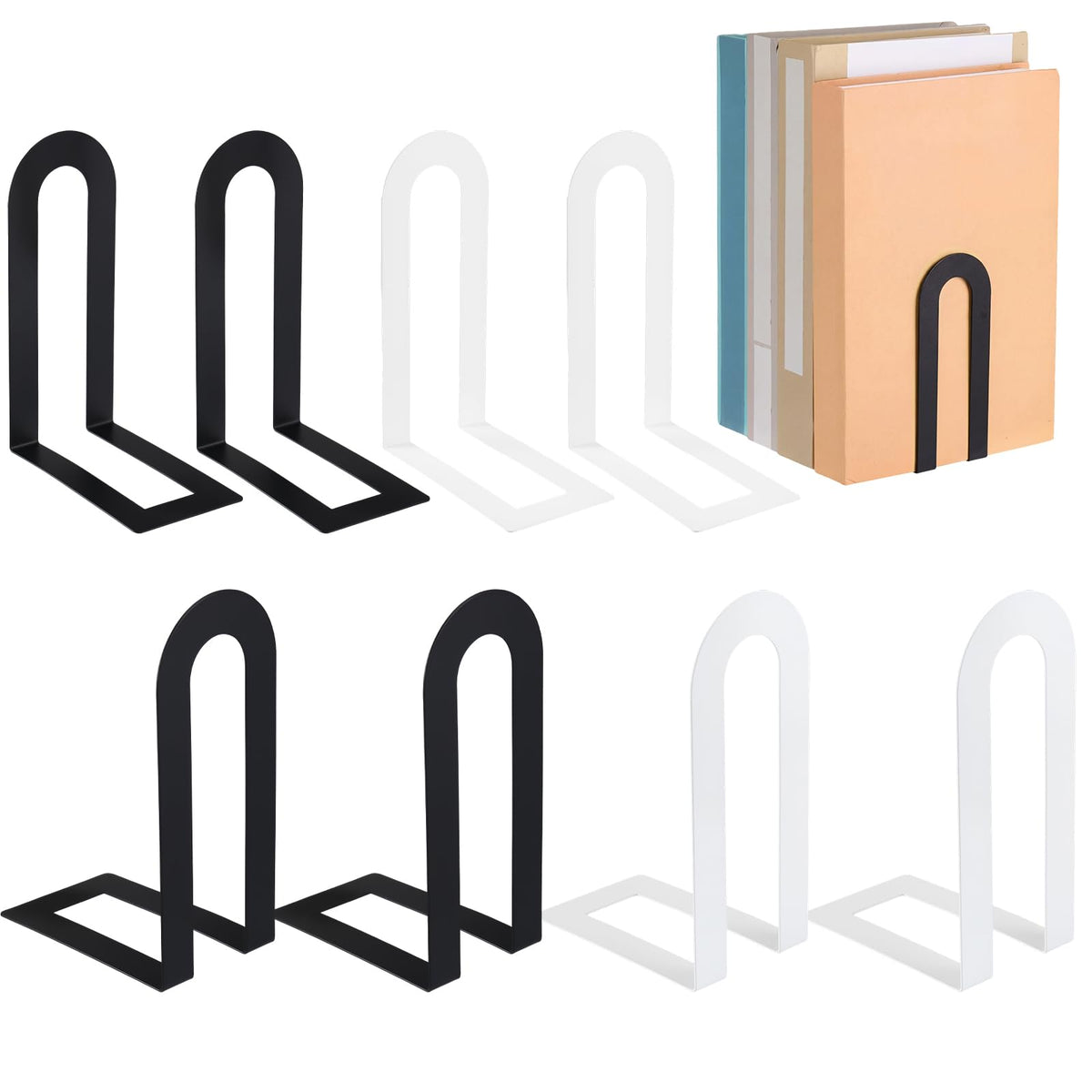 Chunful 12 Pcs Gold Metal BookEnds Shelves, 5.5 x 3.75 x 2.25 in
