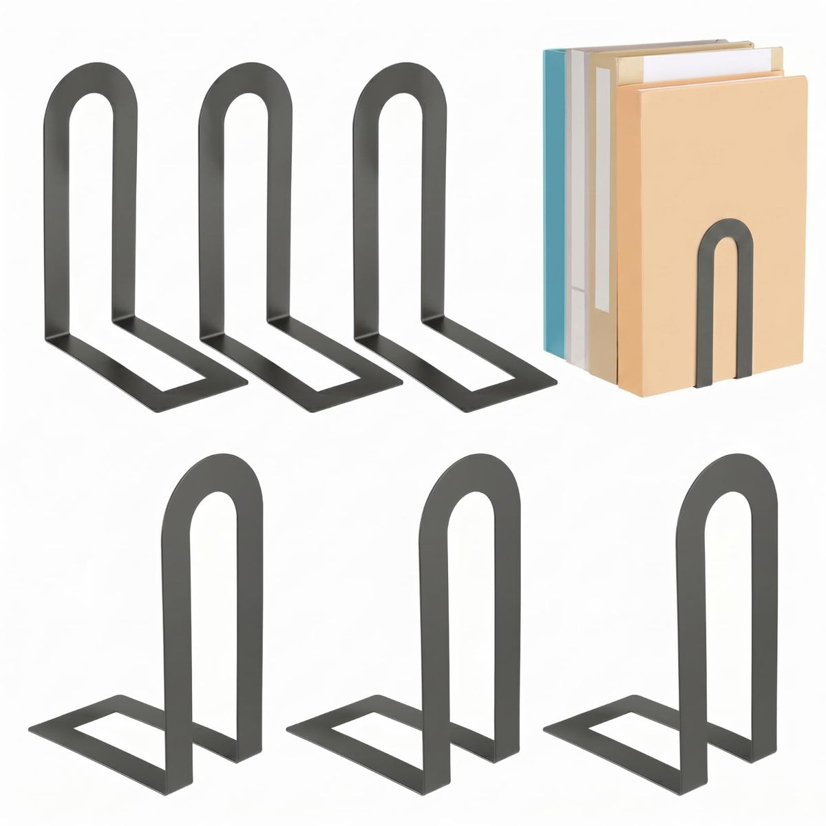 Chunful 12 Pcs Gold Metal BookEnds Shelves, 5.5 x 3.75 x 2.25 in