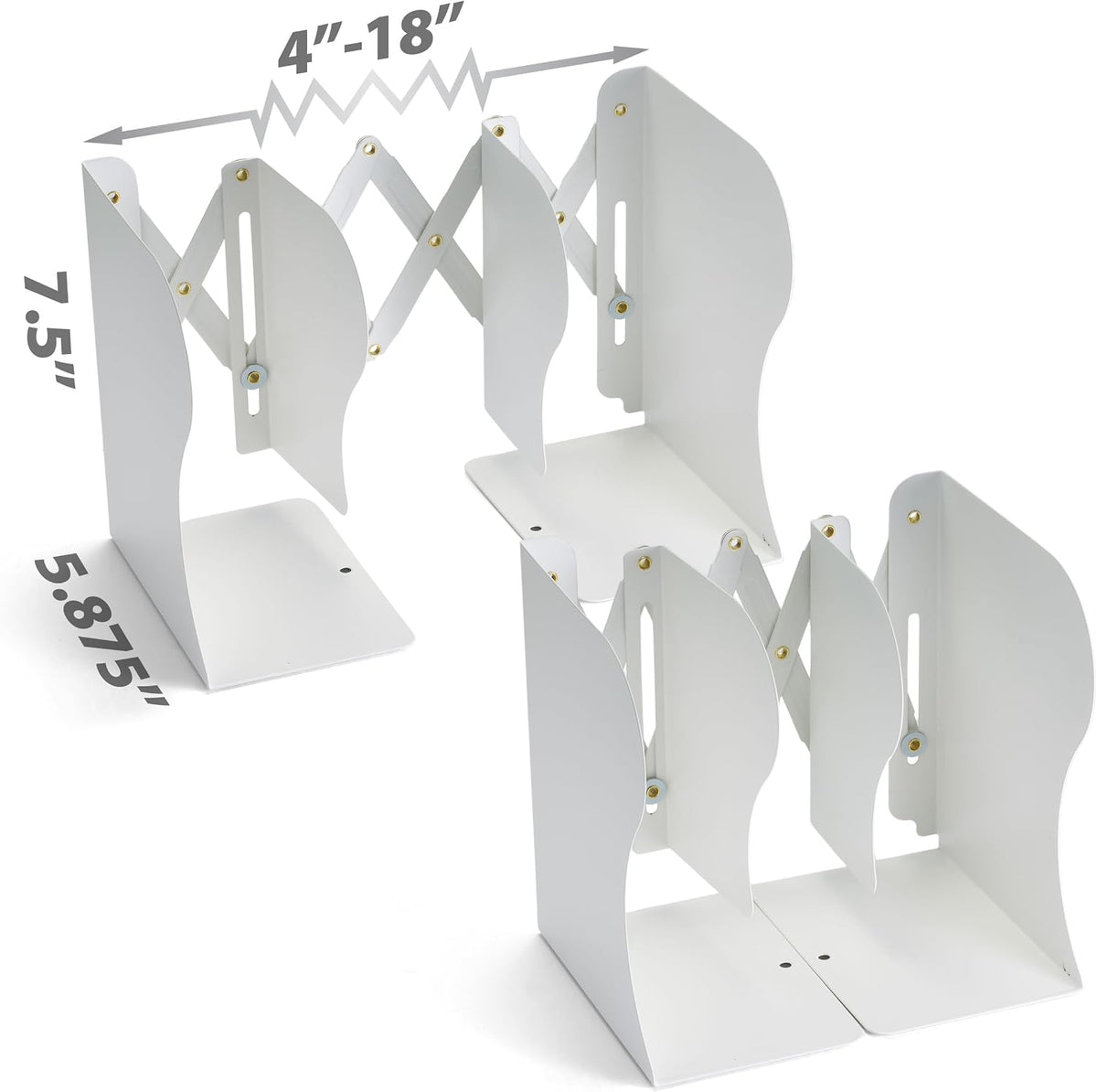 Officemate Adjustable Expandable Metal Bookends, 4 to 18-Inch Book Ends for Shelves, Office Book Supports for Books, Binders, and Flexible Shelf Organization, White