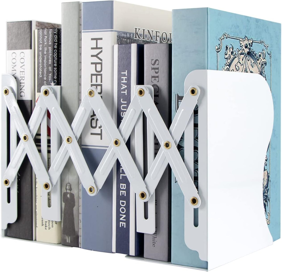 Aobopar Adjustable Metal Book Ends for Shelves White