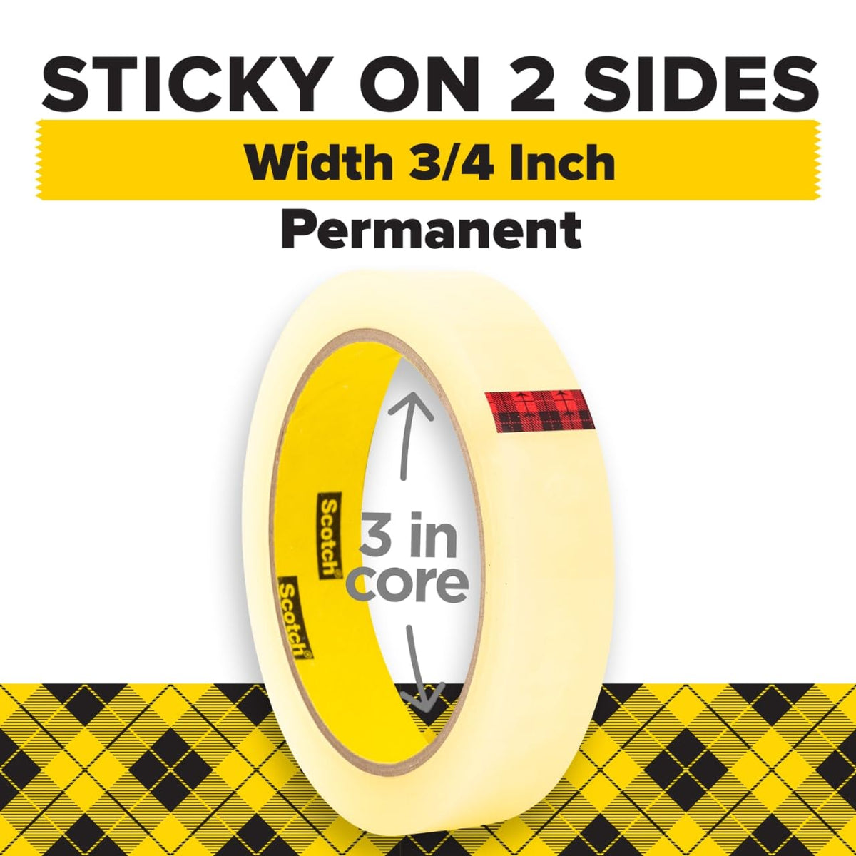 Scotch Double Sided Tape, 0.75 in. x 1296 in., 2 Refill Tape Rolls