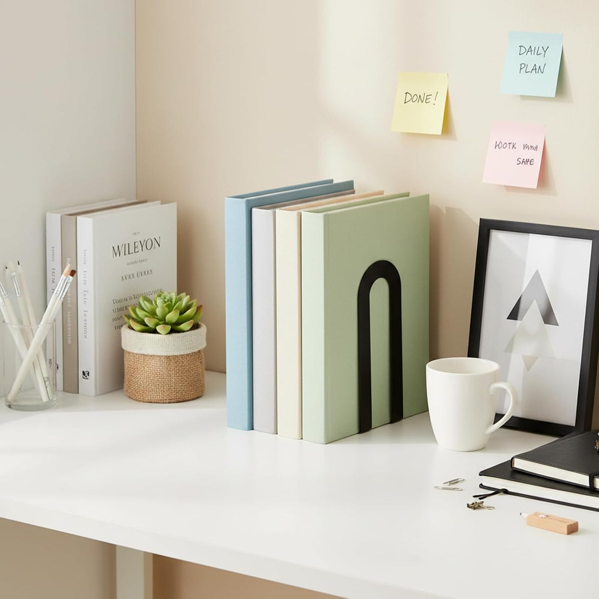 12 Pcs Black Book Ends, Heavy Duty Metal Book Ends for Shelves