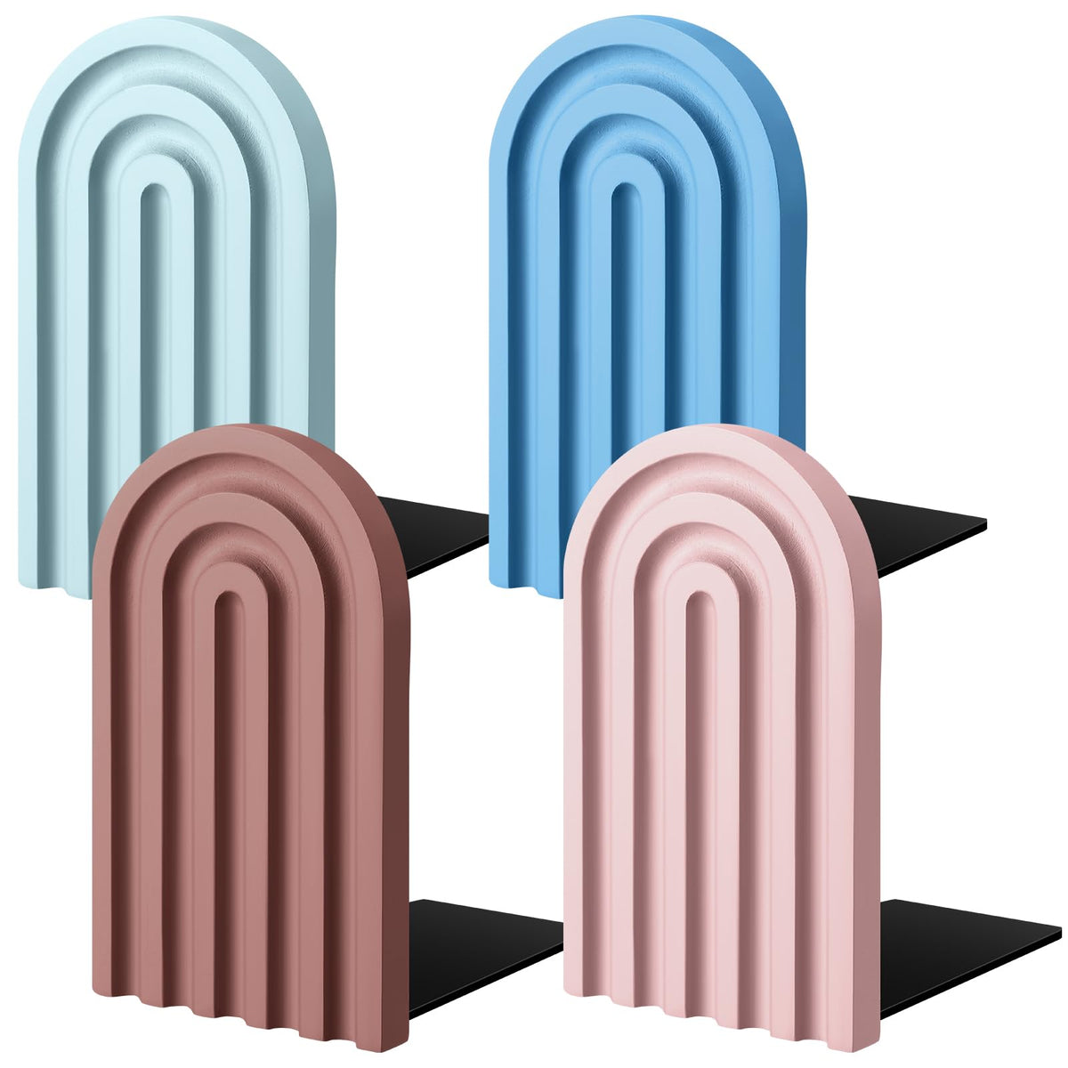 Harloon 4 Pcs Boho Arch Bookends Rainbow Wooden Book Ends, Pastel Color