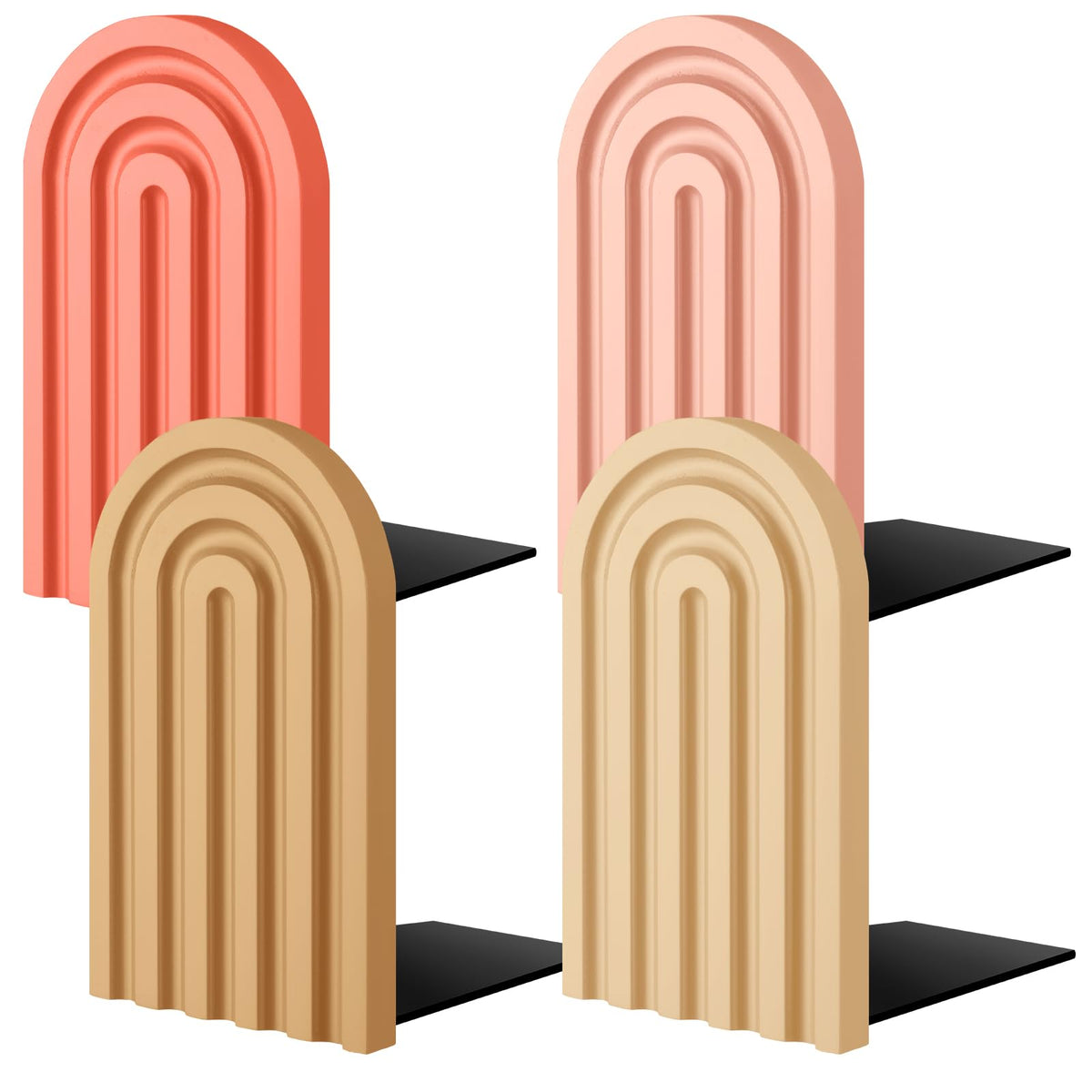 Harloon 4 Pcs Boho Arch Bookends Rainbow Wooden Book Ends, Pastel Color