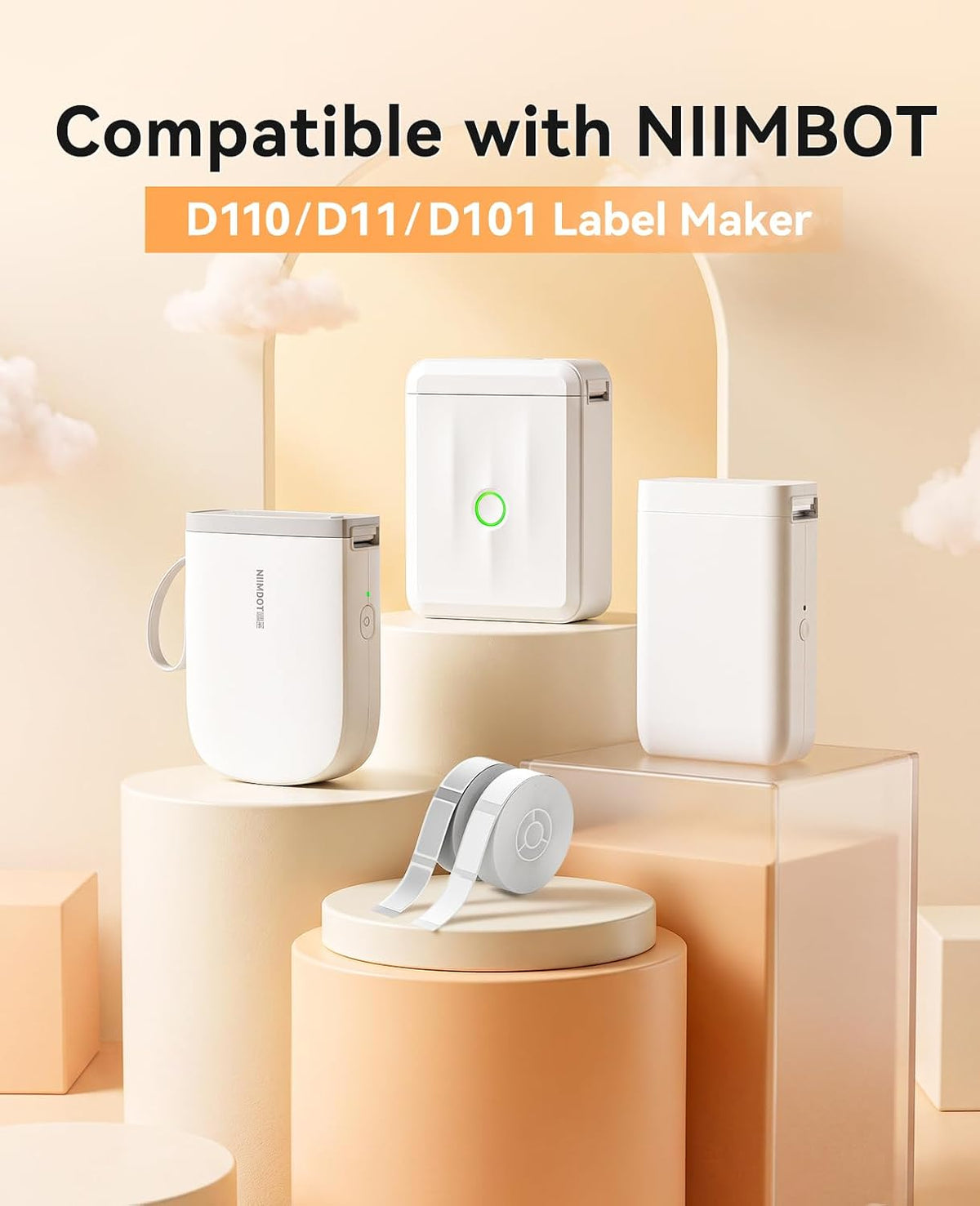 NIIMBOT D110/D11/D101 Labels, 0.55"×1.18" (14×30mm), 210 Labels/Roll, Clear