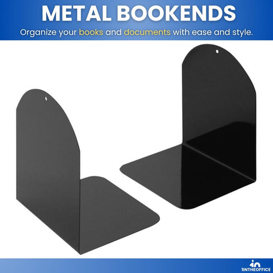 1InTheOffice Bookends for Shelves, Metal Bookends, 6" x 5" x 7", Magnetic, Black, 4 Pack