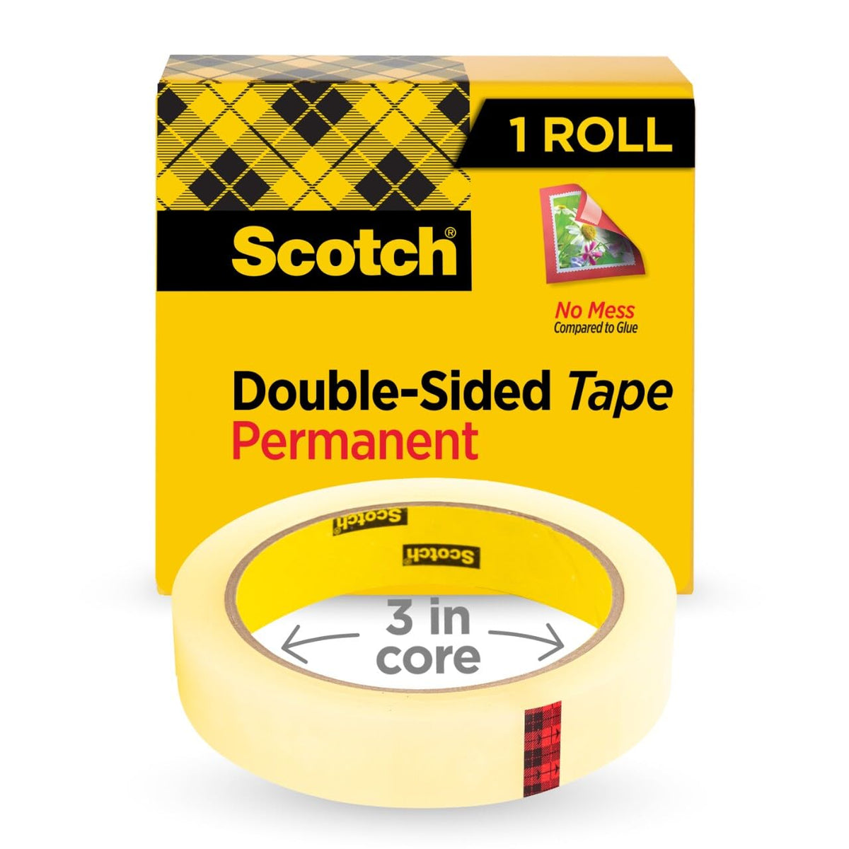 Scotch Double Sided Tape 665, 3/4 inch x 1296 inch (36 Yards) Permanent Adhesive, Photo-Safe Clear Tape for Scrapbooking, Crafts, Office and School Projects, No Mess Alternative to Glue, 1 Roll