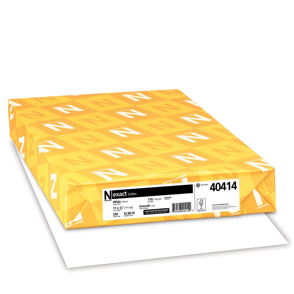 Neenah Paper Exact Index Card Stock, 94 Bright, 110 lb Index Weight, 8.5 x 11, White, 250/Pack