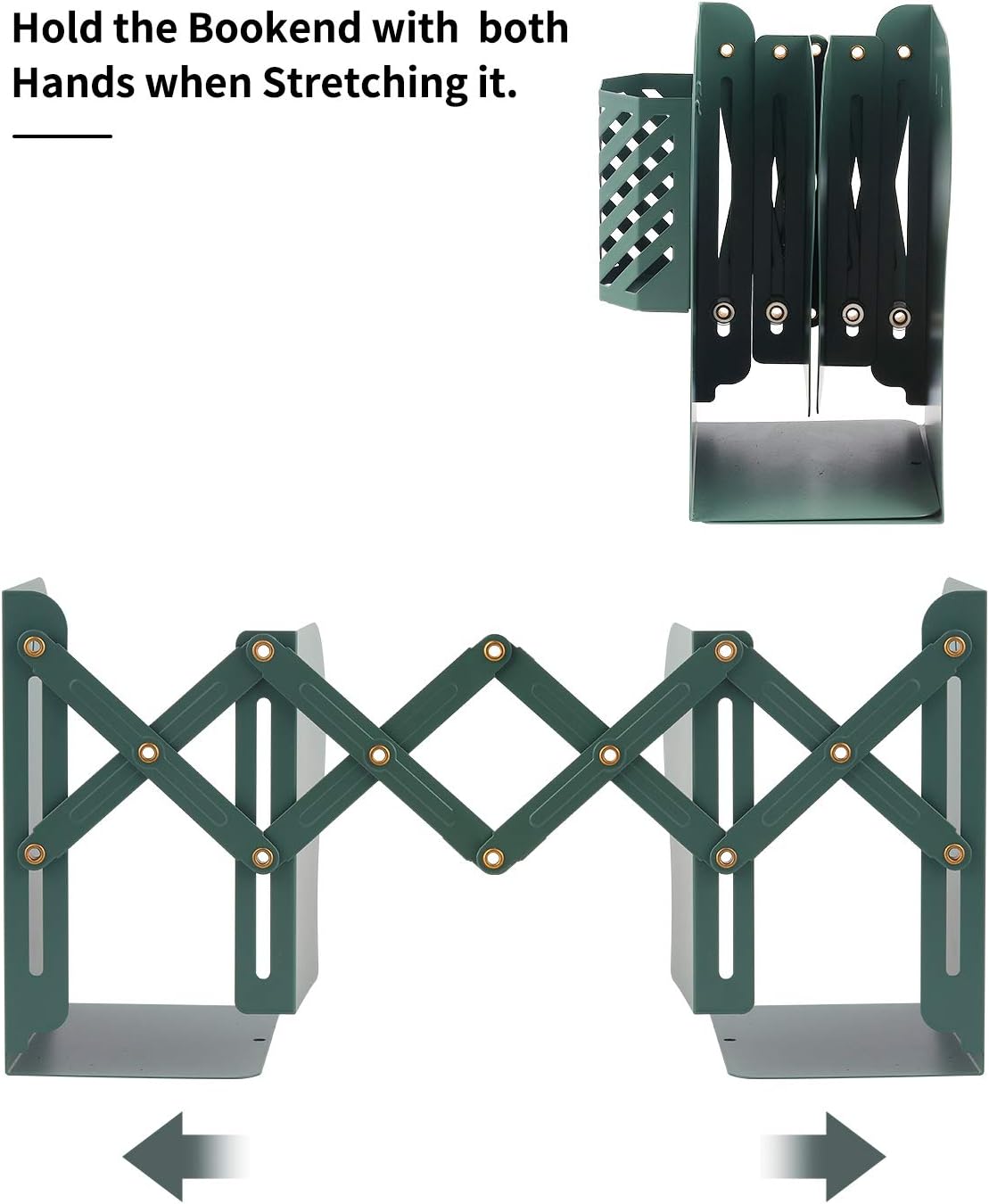 MSDADA Adjustable Bookends, Book Ends for Heavy Books, Expandable Book Organizer with Pen Holder for Desk, Shelf, Office,School, Thanksgiving for Students and Teachers(Green)