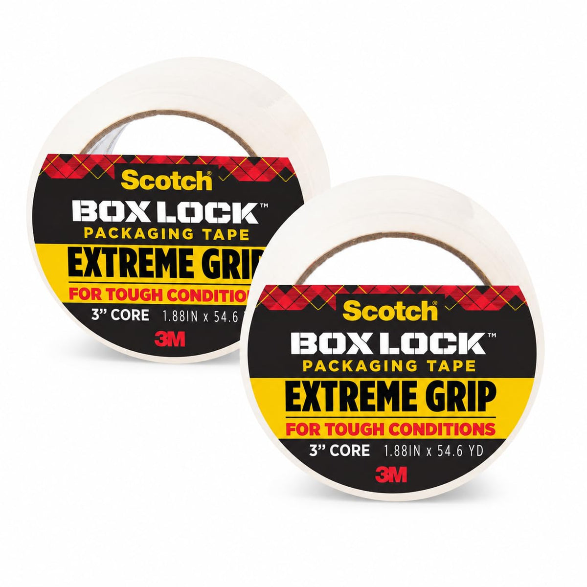 Scotch Box Lock Packing Tape, Clear, Extreme Grip Box Packaging Tape for Shipping and Mailing, 1.88 in. x 54.6 yd, 3 Refill Rolls