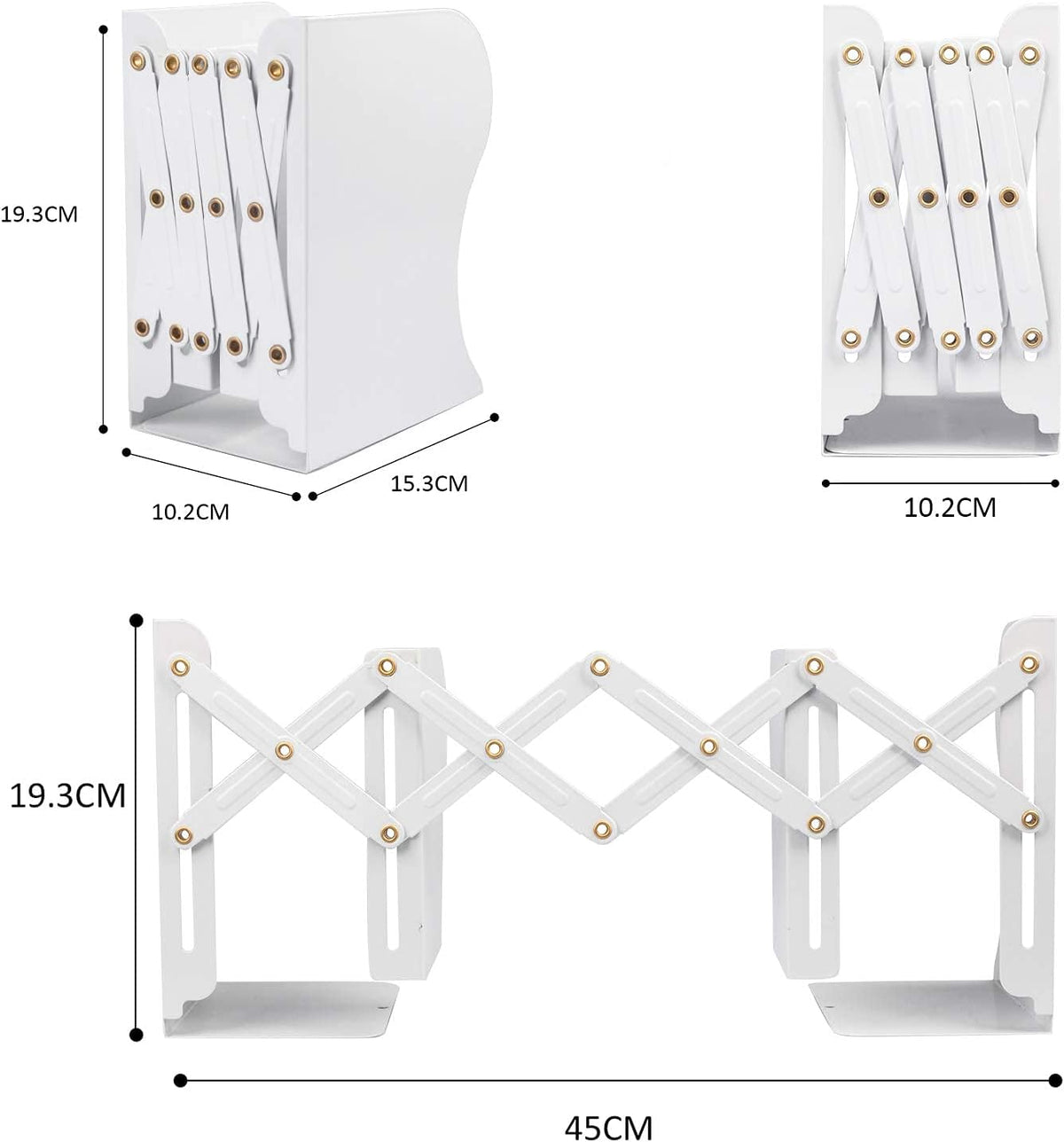 Aobopar Adjustable Metal Book Ends for Shelves White