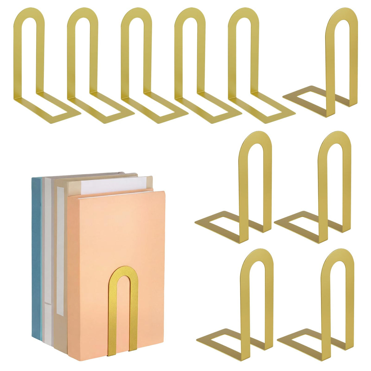 Chunful 12 Pcs Gold Metal BookEnds Shelves, 5.5 x 3.75 x 2.25 in