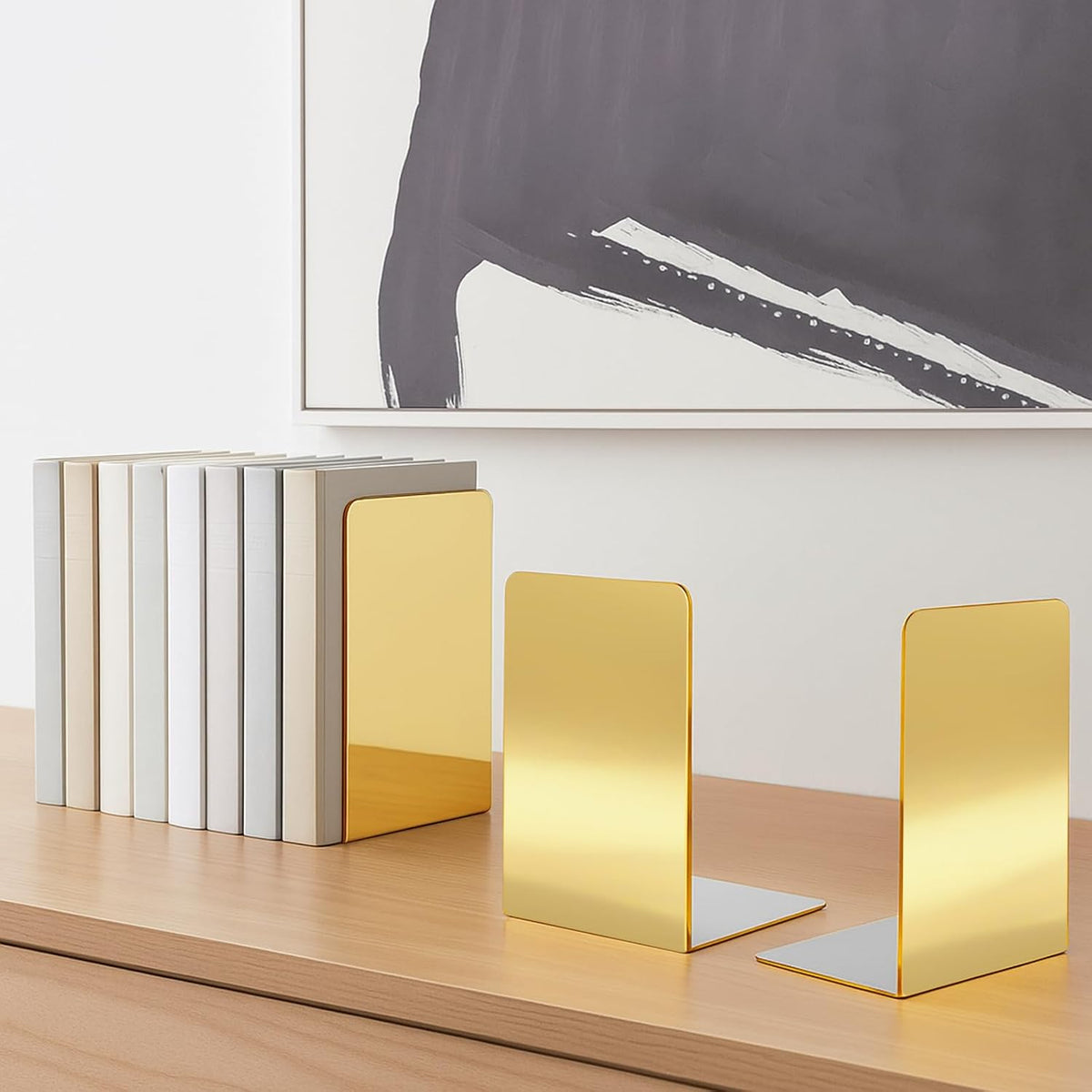 Feifeiya 24 Pcs Acrylic Bookends Gold Book Ends for Shelves, Gold Organizer with Silicone Non-Slip Mats, Book Holder Stand Decorative, Stoppers for Heavy Duty Books, Cd, File, Video Games