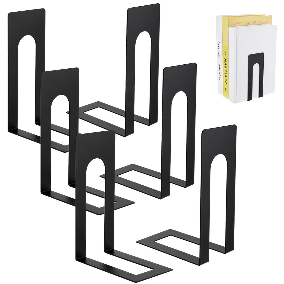 Chunful 6 Pcs Metal Bookends, Black, Round