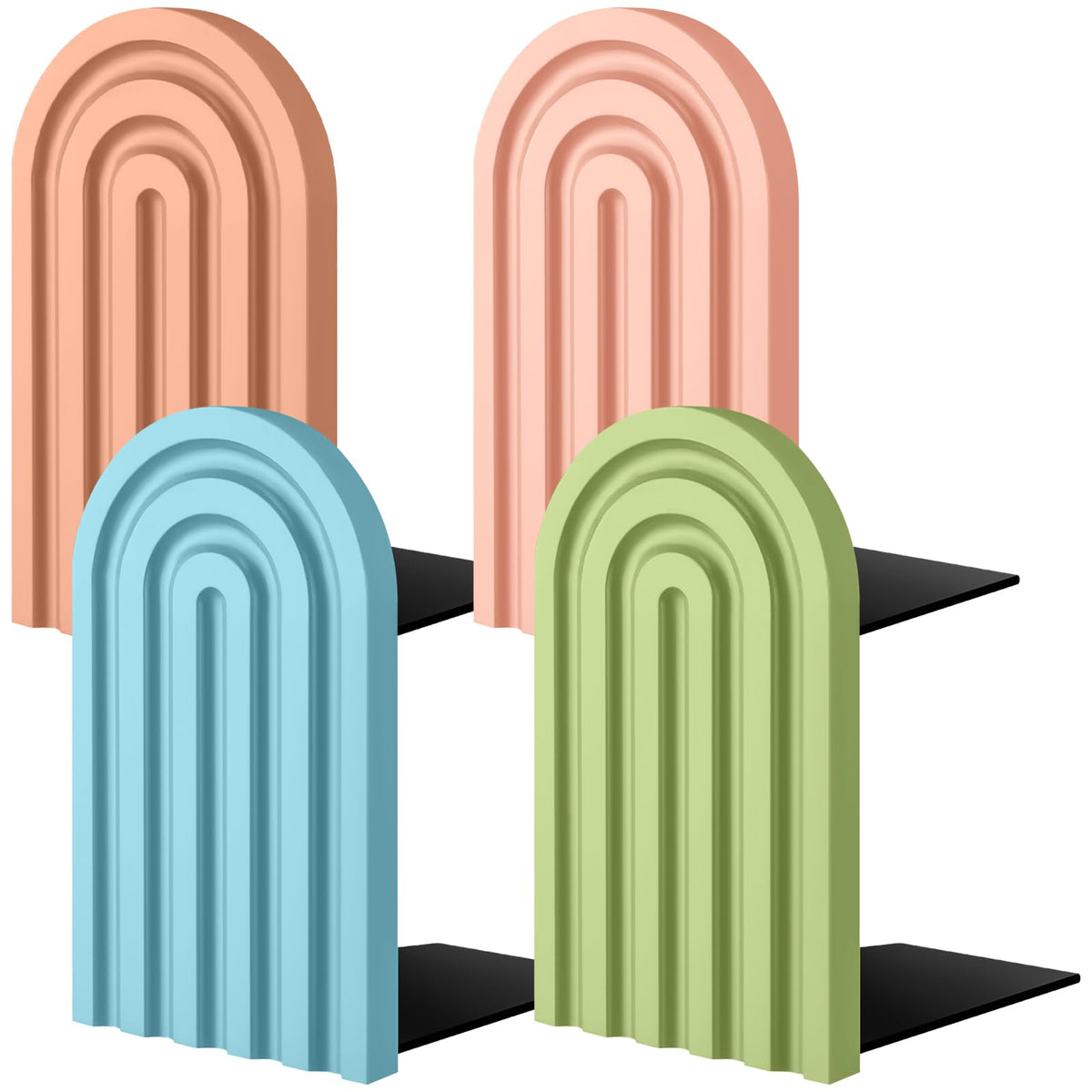 Harloon 4 Pcs Boho Arch Bookends Rainbow Wooden Book Ends, Pastel Color