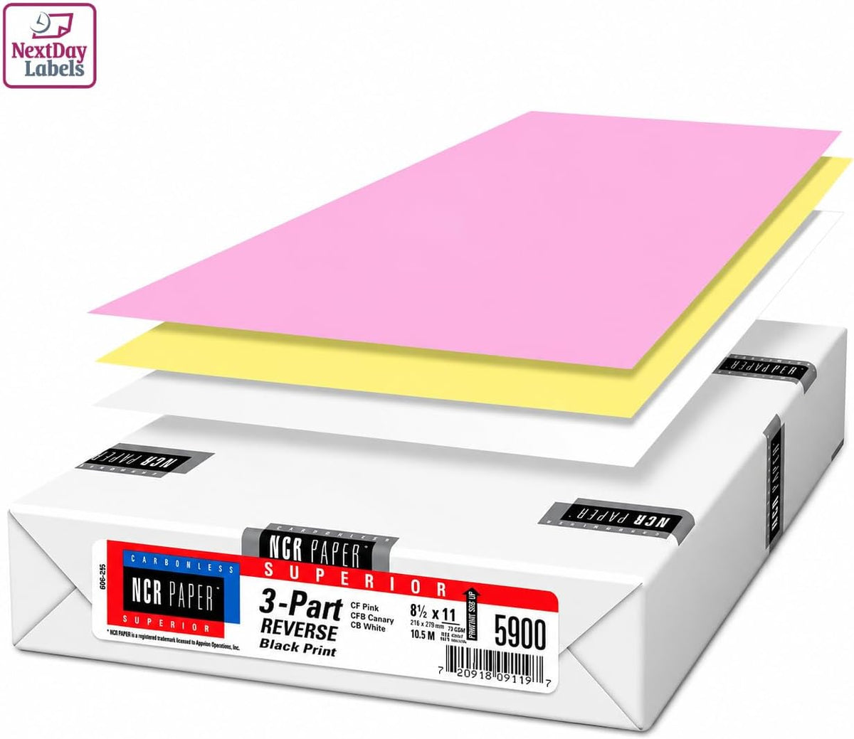 NextDayLabels Carbonless NCR Paper, 3 Part Reverse #5900, 8.5" x 11"
