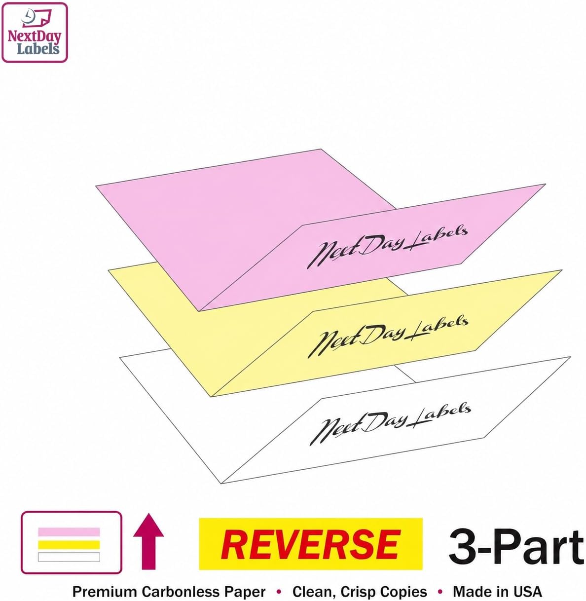 NextDayLabels Carbonless NCR Paper, 3 Part Reverse #5900, 8.5" x 11"