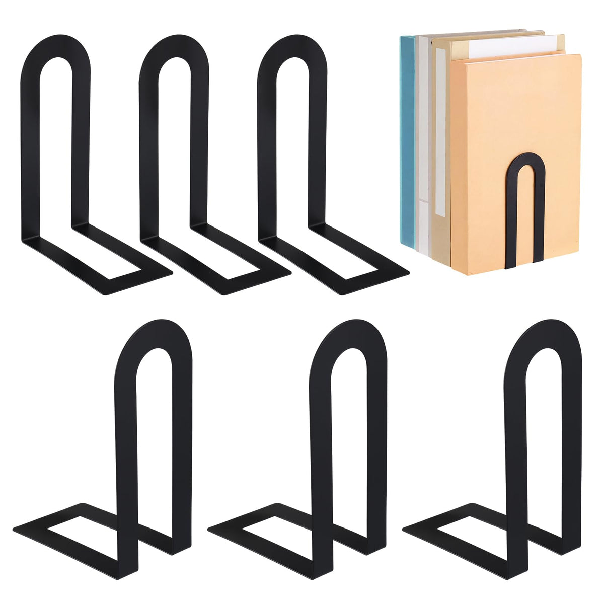 Chunful 12 Pcs Gold Metal BookEnds Shelves, 5.5 x 3.75 x 2.25 in