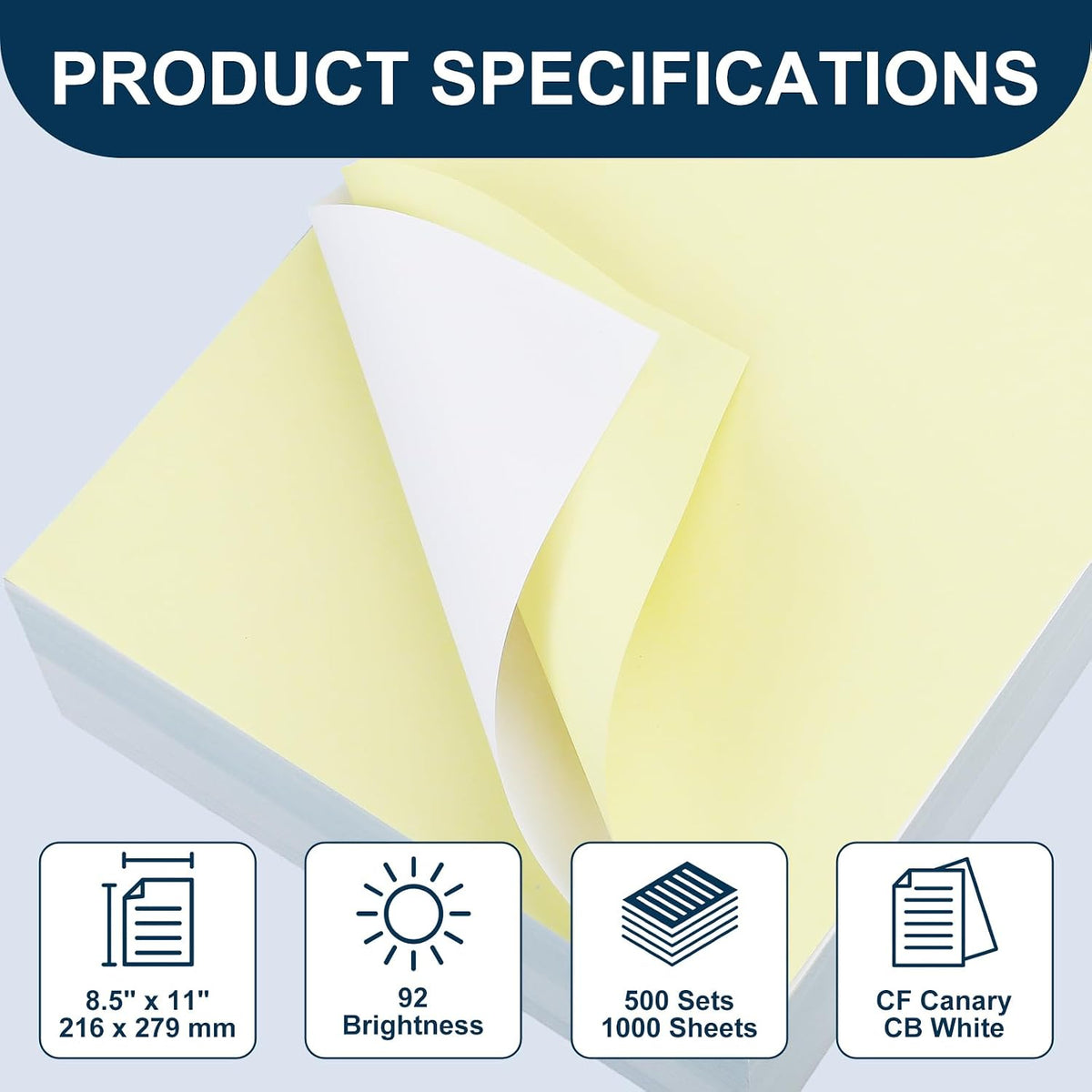 500set 2 Part Carbon Copy Paper 8.5x11in Reverse Carbonless Printer Paper