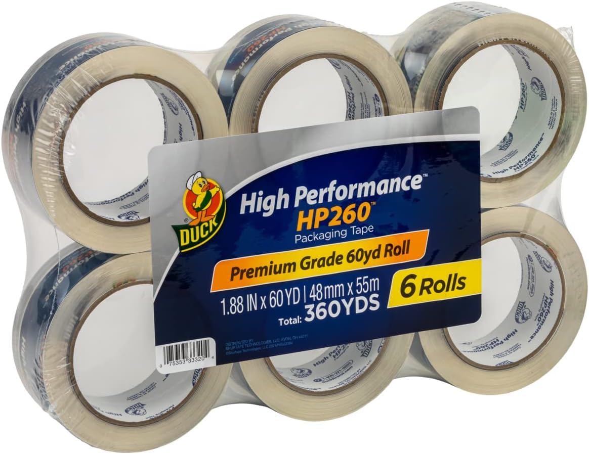 Duck Brand High Performance Packaging Tape Refills, 2" Wide, Clear, 6 Rolls