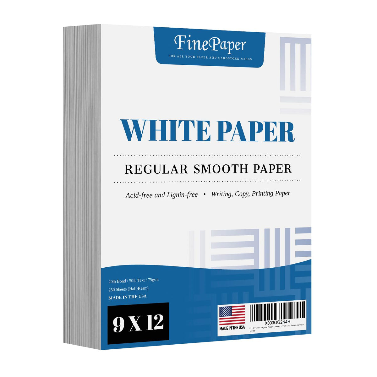 9" x 12" White Regular Paper – Multipurpose Office Paper for Copy, Printing and Writing | Inkjet and Laser Printer Compatible | 24lb Bond / 60lb Text / 90gsm – Smooth Finish | 250 Sheets per Pack