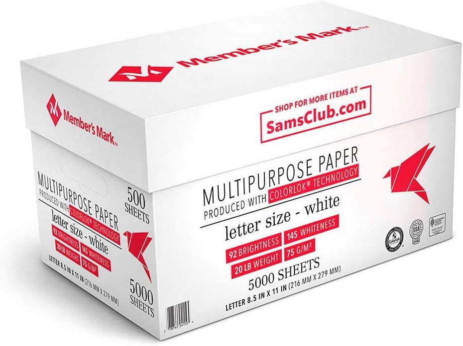 Member's Mark Copy Paper, 20lb, 92 Bright, 8.5 x 11 (1 Case)