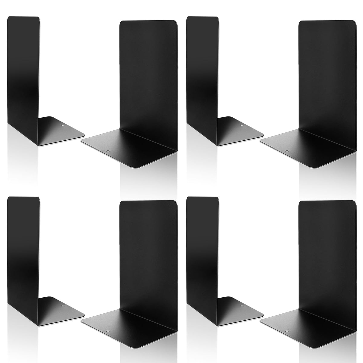 VONDERSO Metal Bookends, 4 Pairs Black Metal Book Ends Heavy Duty for Shelves Decor Home Office, Unique Black Bookends Supports Anti-Slip for Kids