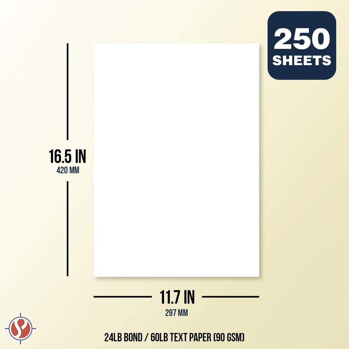A3 Premium Bright White Paper – Great for Copy, Printing, Writing | 297 x 420 mm (11.7" x 16.5") | 24lb Bond / 60lb Text (90gsm) | 250 Sheets per Pack