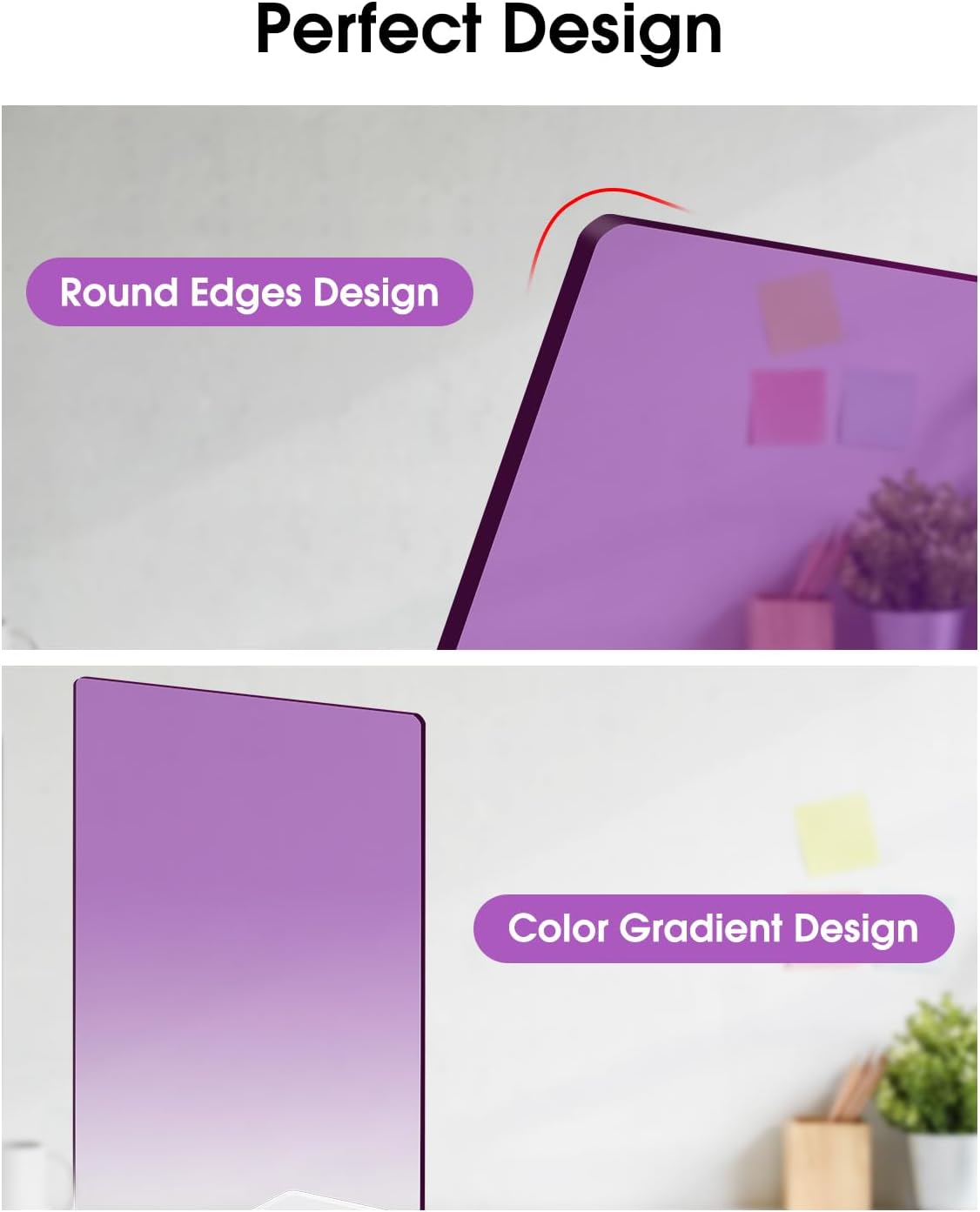 Honagu Book Ends, Acrylic Bookends, Clear Book Ends for Shelves, Desk Book Organizer, Book Holder Stand Decorative for Heavy Books, CDs, Video Games (3 Pair/6Pieces, Gradient Purple)