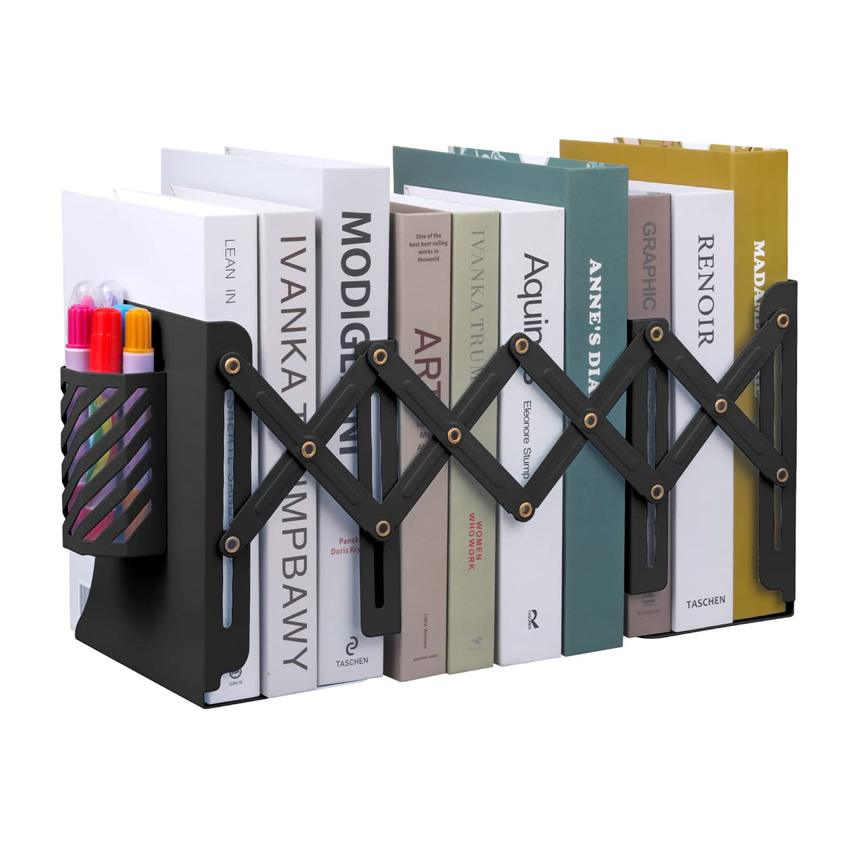 MSDADA Adjustable Bookends, Book Ends for Heavy Books, Expandable Book Organizer with Pen Holder for Desk, Shelf, Office,School, Thanksgiving for Students and Teachers(Green)