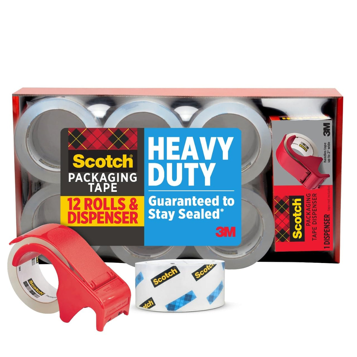 Scotch Heavy Duty Packing Tape Refill, 1.88 in x 54.6 yd, 12 Rolls