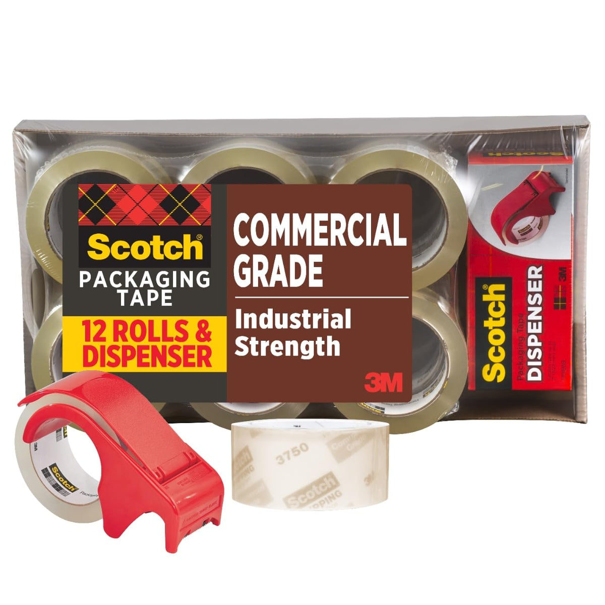 Scotch Commercial Grade Packing Tape, 1.88 in x 54.6 yd, 6 Rolls