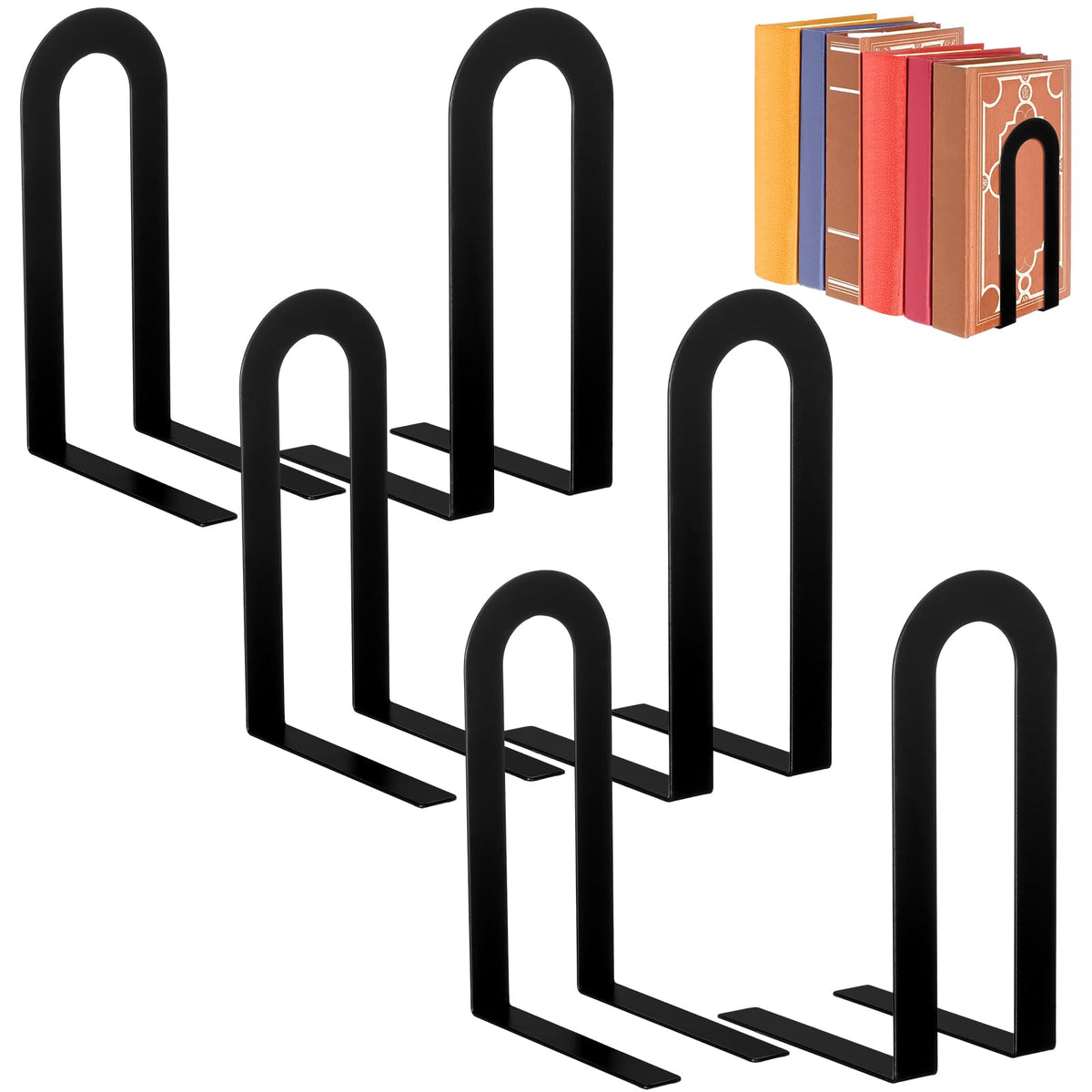 Chunful 6 Pcs Metal Bookends, Black, Round