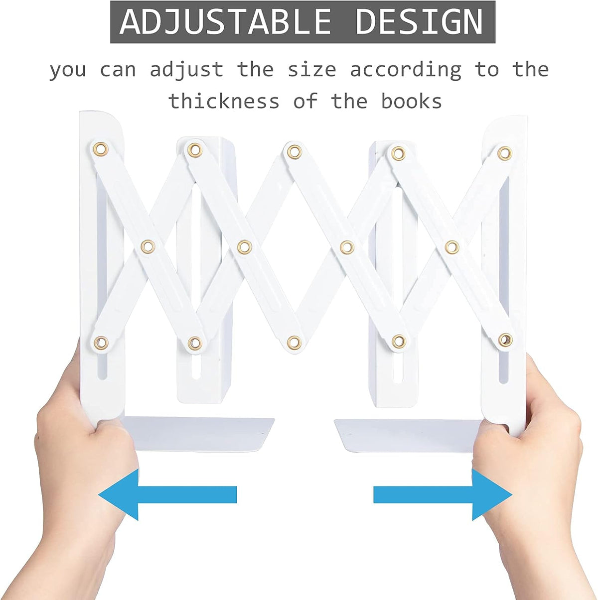 Aobopar Adjustable Metal Book Ends for Shelves White