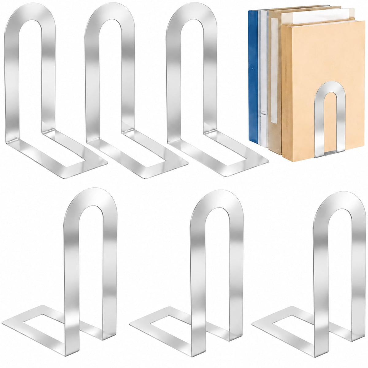 Chunful 12 Pcs Gold Metal BookEnds Shelves, 5.5 x 3.75 x 2.25 in