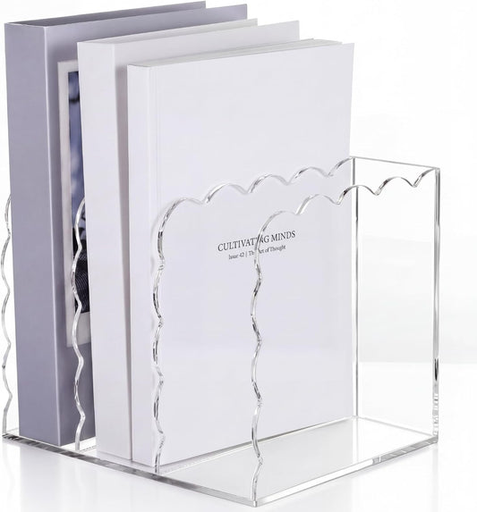 1 PC Scalloped Acrylic Magazine Holder, File Organizer, Standard Style