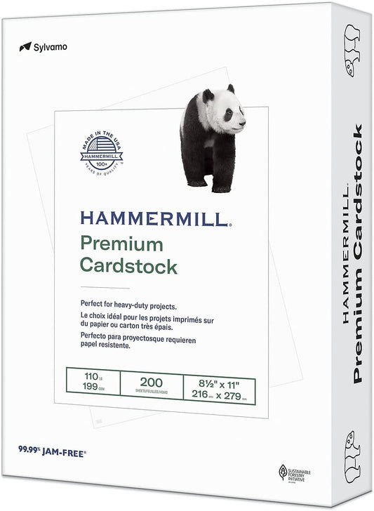 Hammermill White Cardstock, 110 Lb, 8.5 x 11 Colored Cardstock, 1 Pack (200 Sheets) - Thick Card Stock, Made in the USA, 168380R