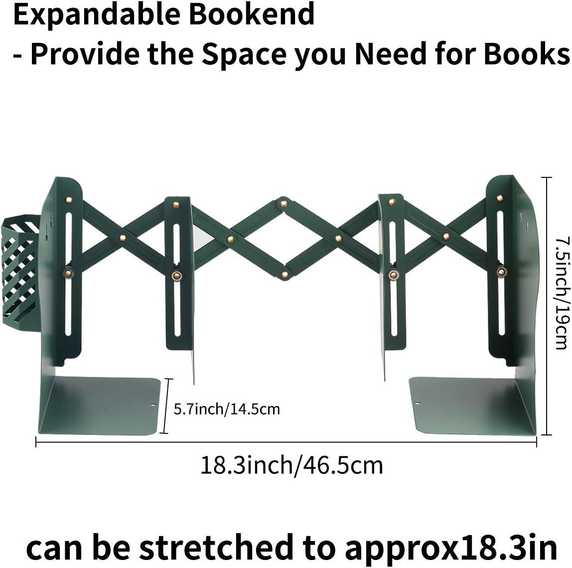 MSDADA Adjustable Bookends, Book Ends for Heavy Books, Expandable Book Organizer with Pen Holder for Desk, Shelf, Office,School, Thanksgiving for Students and Teachers(Green)